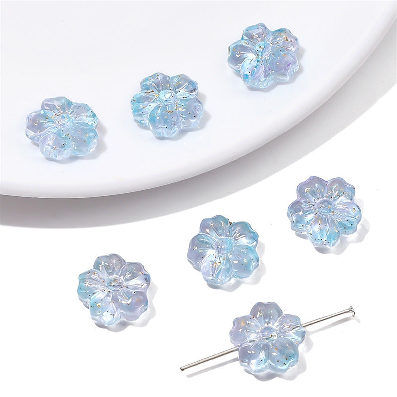 Transparent Cherry Blossom Glass Beads 14mm Gradient Pink Blue 10pcs 13