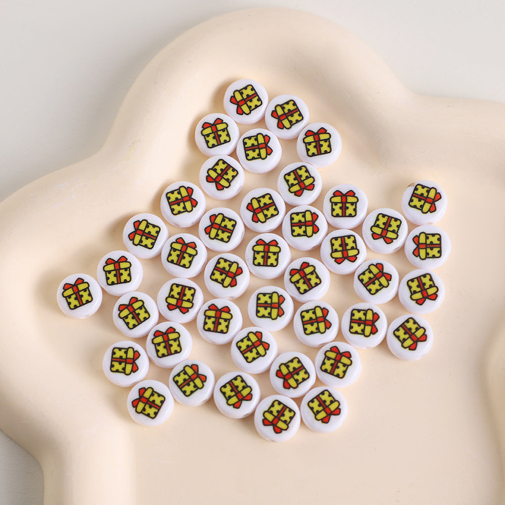 Christmas Theme Flat Acrylic Beads 5x10mm Santa Gift Printed 100pcs 6