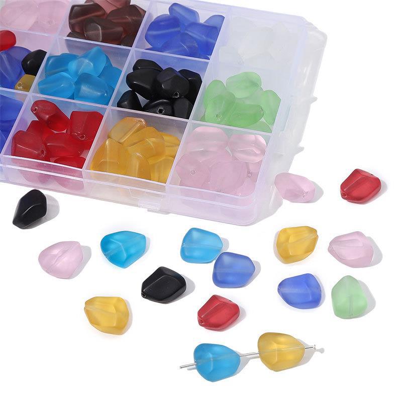 Frosted Irregular Cut Flat Stone Glass Beads 12x15mm Multicolor 10pcs 5