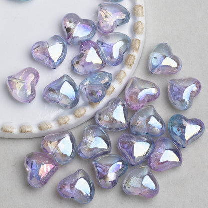 Clear Irregular Heart Acrylic Beads 14mm Glitter 10pcs 10
