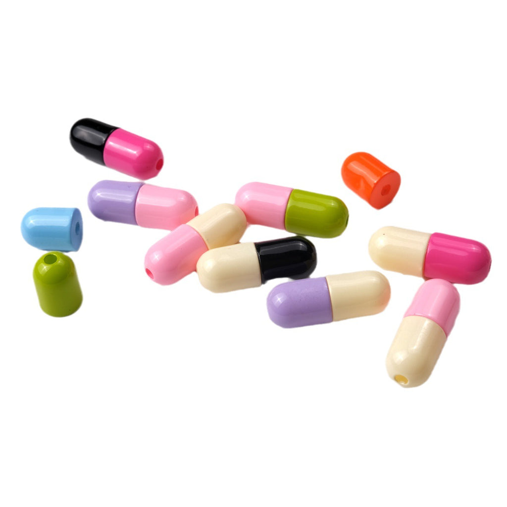 Painted Capsule Acrylic Beads 10mm Glossy Two-tone 100pcs 2
