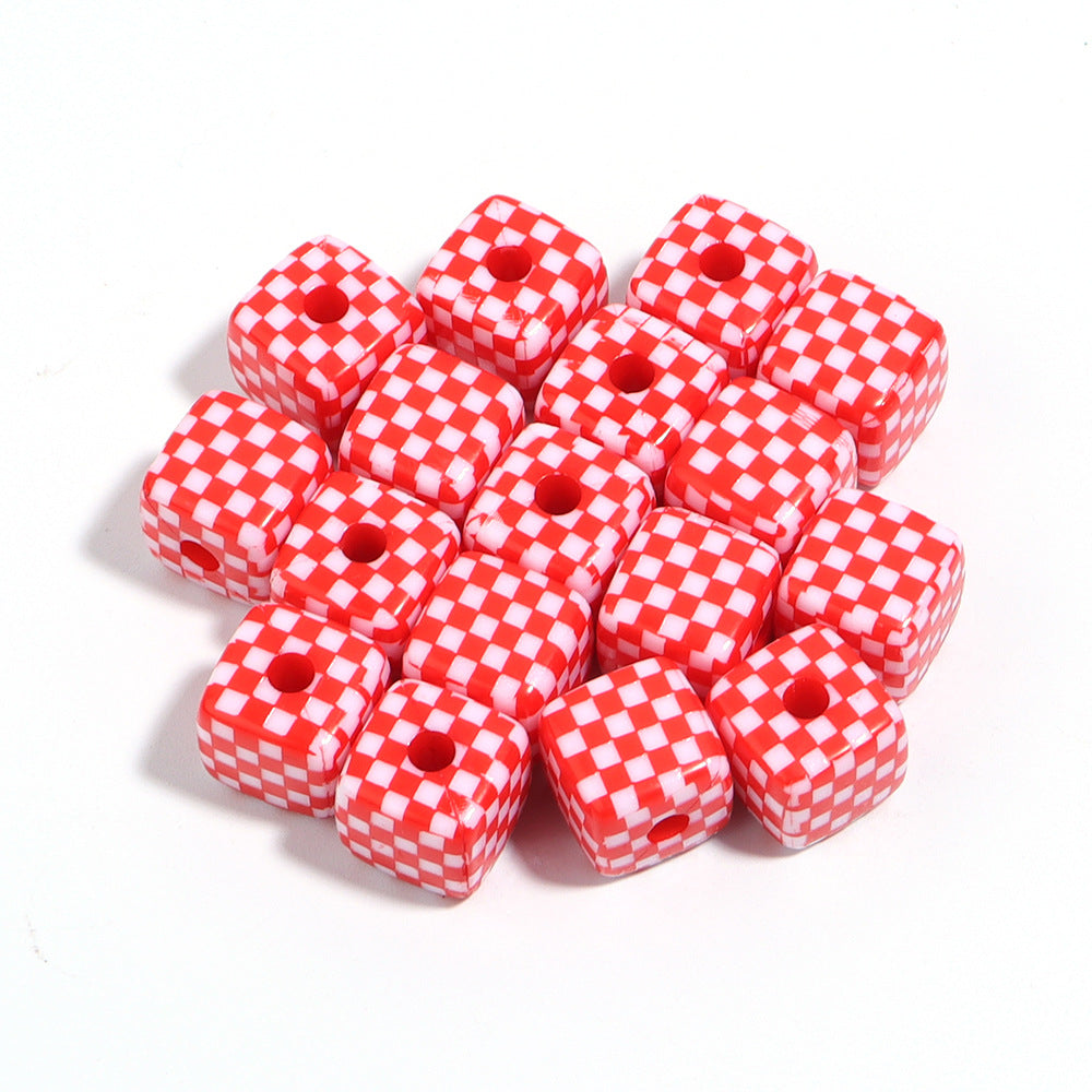 Colored Checkerboard Rounded Acrylic Square Beads 13mm 10pcs 12