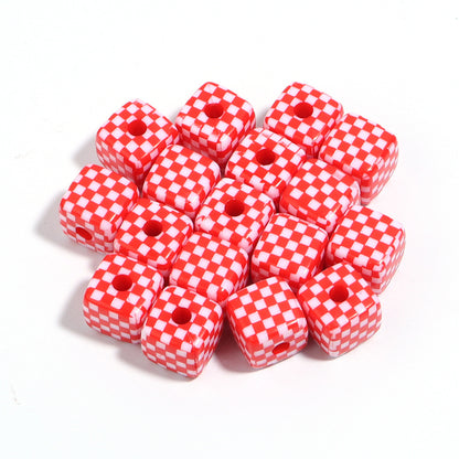 Colored Checkerboard Rounded Acrylic Square Beads 13mm 10pcs 12