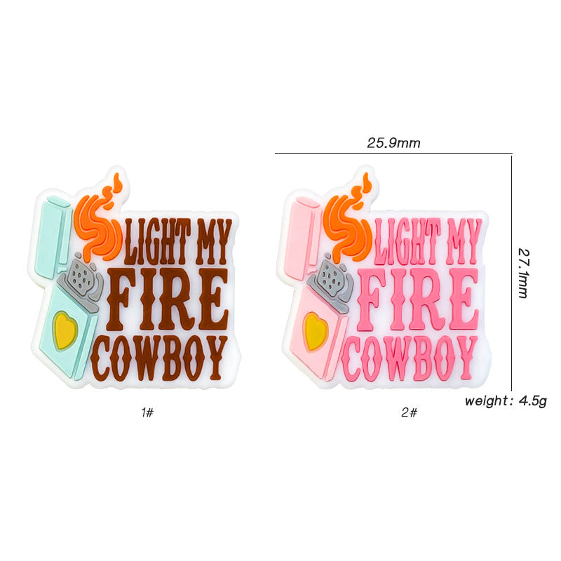 Silicone Focal Beads Lighter Light My Fire Text 20pcs 2