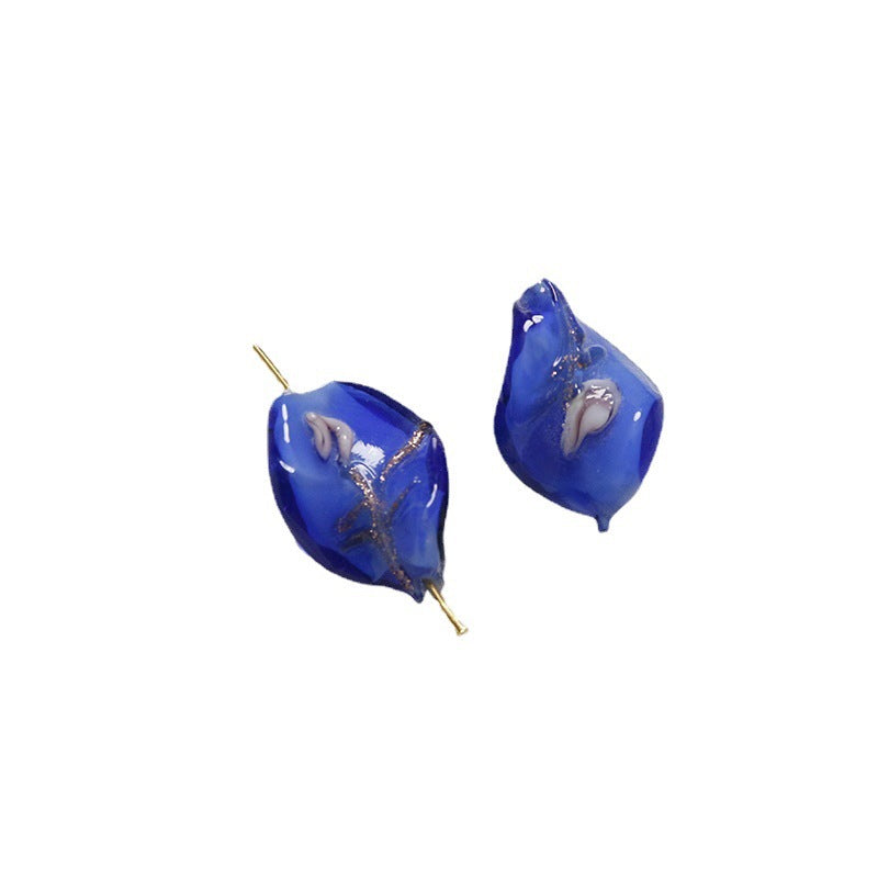 Lampwork Glass Beads Leaf 22mm Handmade Distressed Curled 4pcs 5