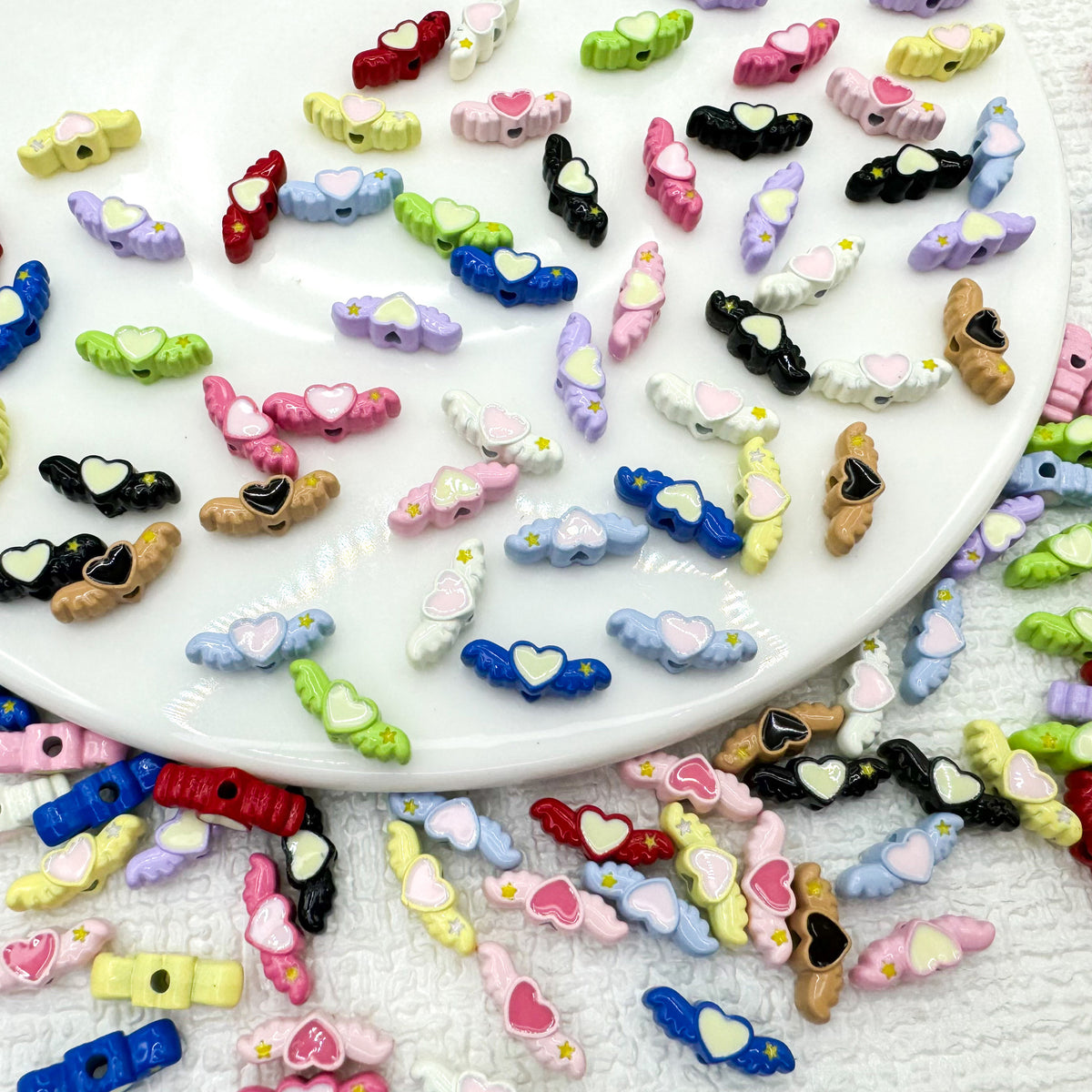 Heart Wing Metal Beads 14mm Bright Enamel Painted Alloy 20pcs 4