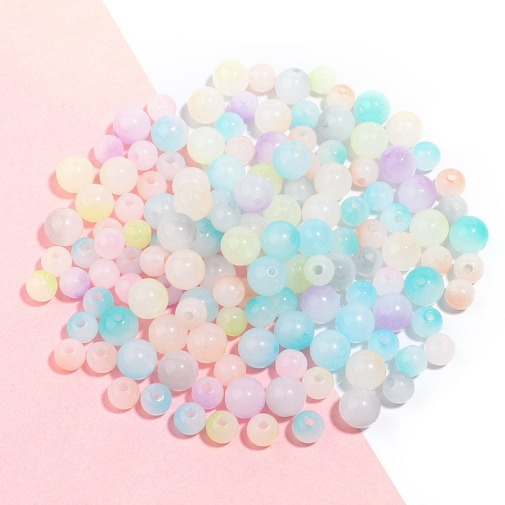 Dual Color Gradient Round Acrylic Beads 8-10mm Imitation Jade 100pcs