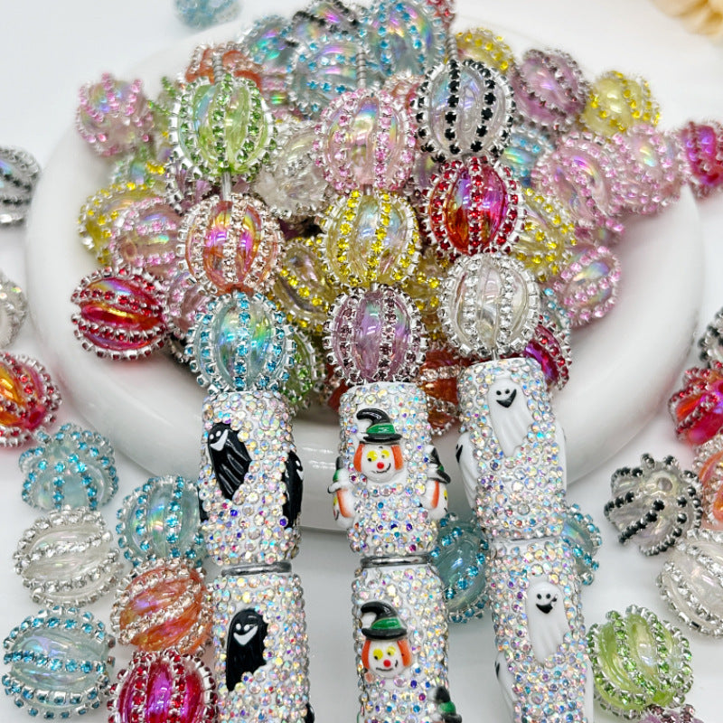 Wavy Bubblegum Rhinestone Beads 18mm Acrylic Halloween Faces 10pcs 5