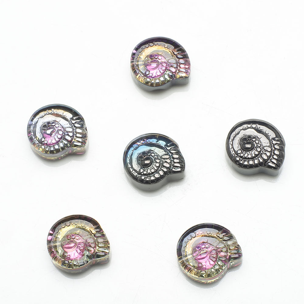 Electroplated Flat Spiral Shell Glass Beads 12mm Iridescent 30pcs 15