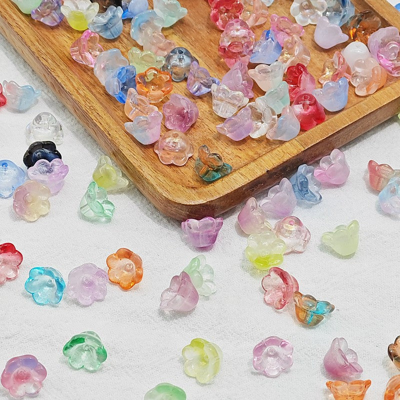 Campanula Flower Glass Beads 7x12mm Frosted Glossy Pastel 50pcs 2