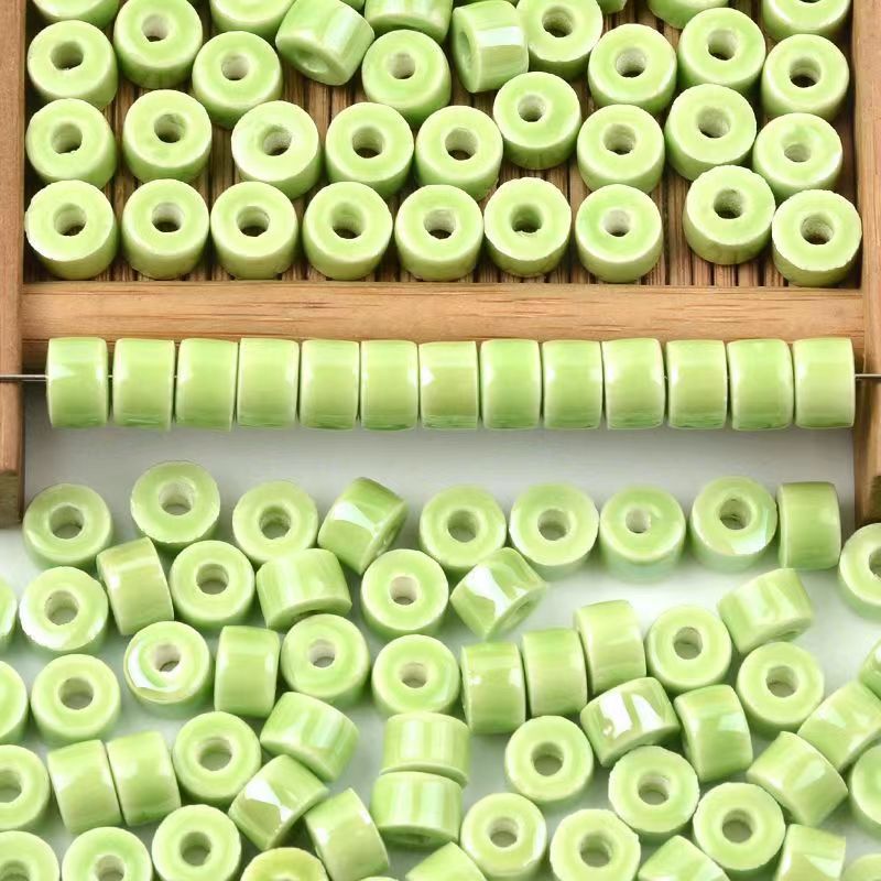 Cylindrical Ceramic Beads 6mm Glossy Rainbow Spacer 10pcs 15