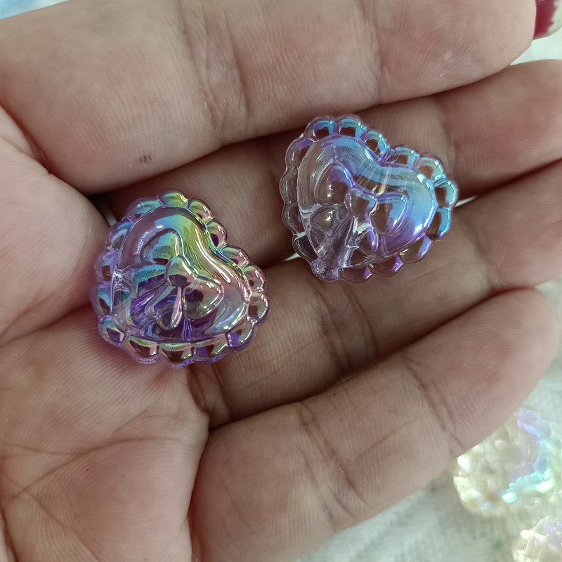 Transparent UV Plating Bow Heart Acrylic Beads 22mm 100pcs 7