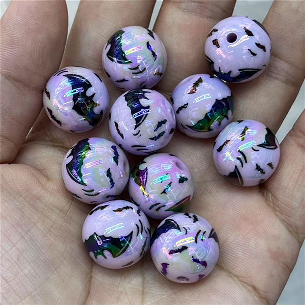 UV Plating Bat Acrylic Beads 16mm Halloween Colorful Printed 100pcs 10