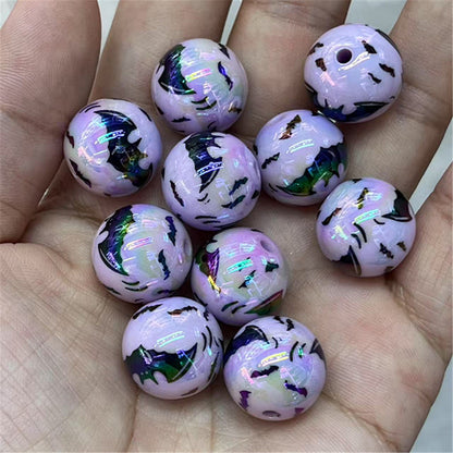 UV Plating Bat Acrylic Beads 16mm Halloween Colorful Printed 100pcs 10