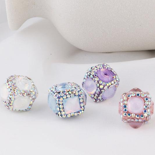 Opal Wrapped Polymer Clay Square Rhinestone Beads 20mm 6pcs