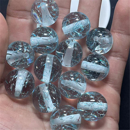Clear Tinsel Filled Resin Beads 16mm Round Shimmering Blue 100pcs 10