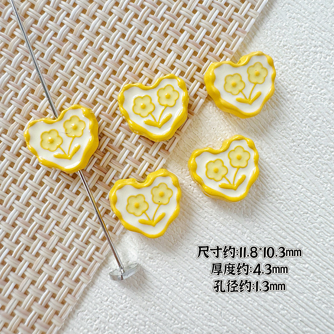 Heart and Flower Metal Beads 10mm Baking Painted Two-Color 20pcs 21