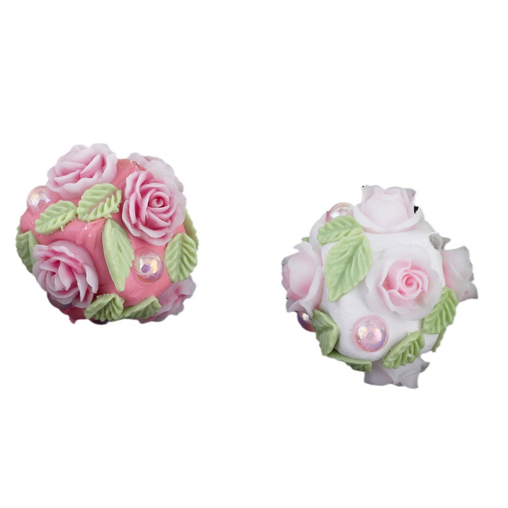 Flower Clay Beads 21mm Fresh Floral Ball Pastel Colors 6pcs 5
