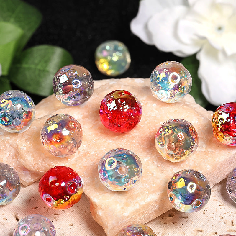 UV Plating Round Acrylic Beads 16mm Moon Like Cratered Surface 50pcs