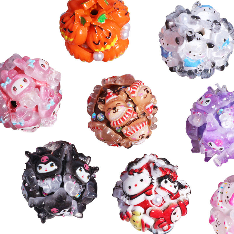 Embellished Bubblegum Beads 20mm Sanri Figures Cluster 5pcs 5