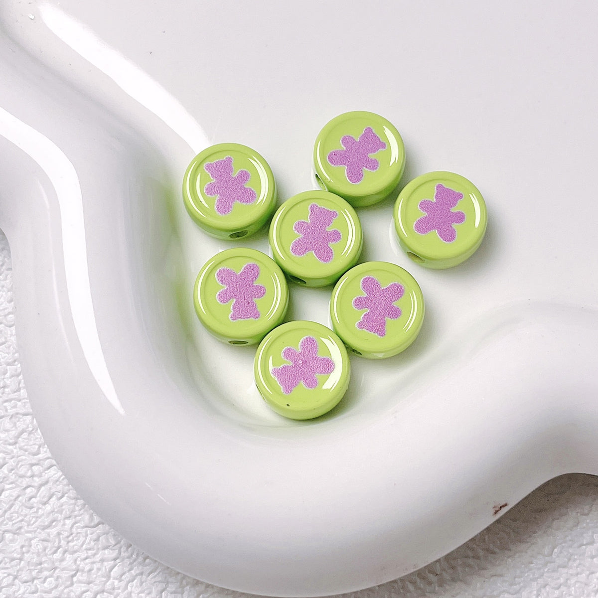 Bear Disc Acrylic Beads 12mm Colorful Mixed 10pcs 4