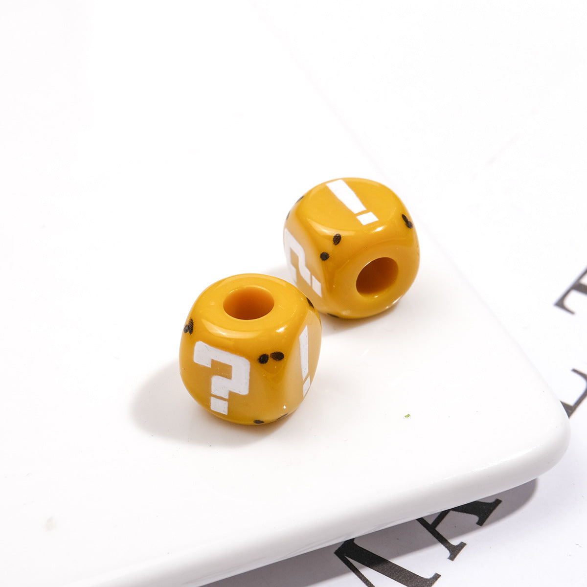 Painted Square Acrylic Beads 11mm Large Hole Question Mark 50pcs 14