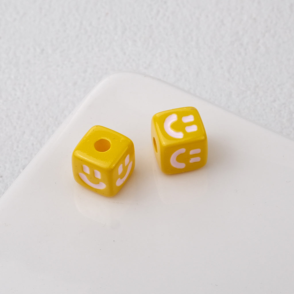 Colorful Smiley Square Acrylic Beads 9mm Enamel Glossy 20pcs 17