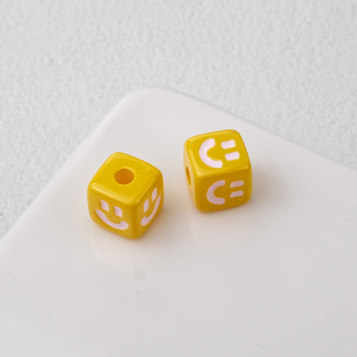 Colorful Smiley Square Acrylic Beads 9mm Enamel Glossy 20pcs 17