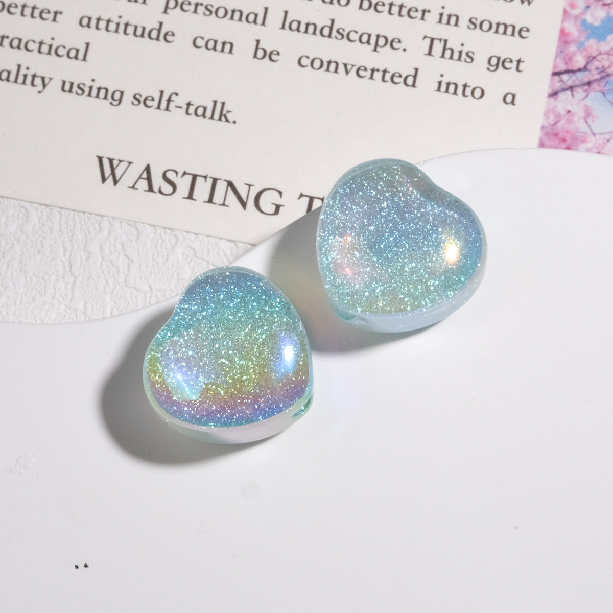 Glitter Starry Sky Heart Resin Beads 16mm Pastel Rainbow Shimmer 20pcs 4