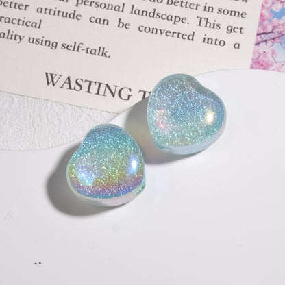 Glitter Starry Sky Heart Resin Beads 16mm Pastel Rainbow Shimmer 20pcs 4