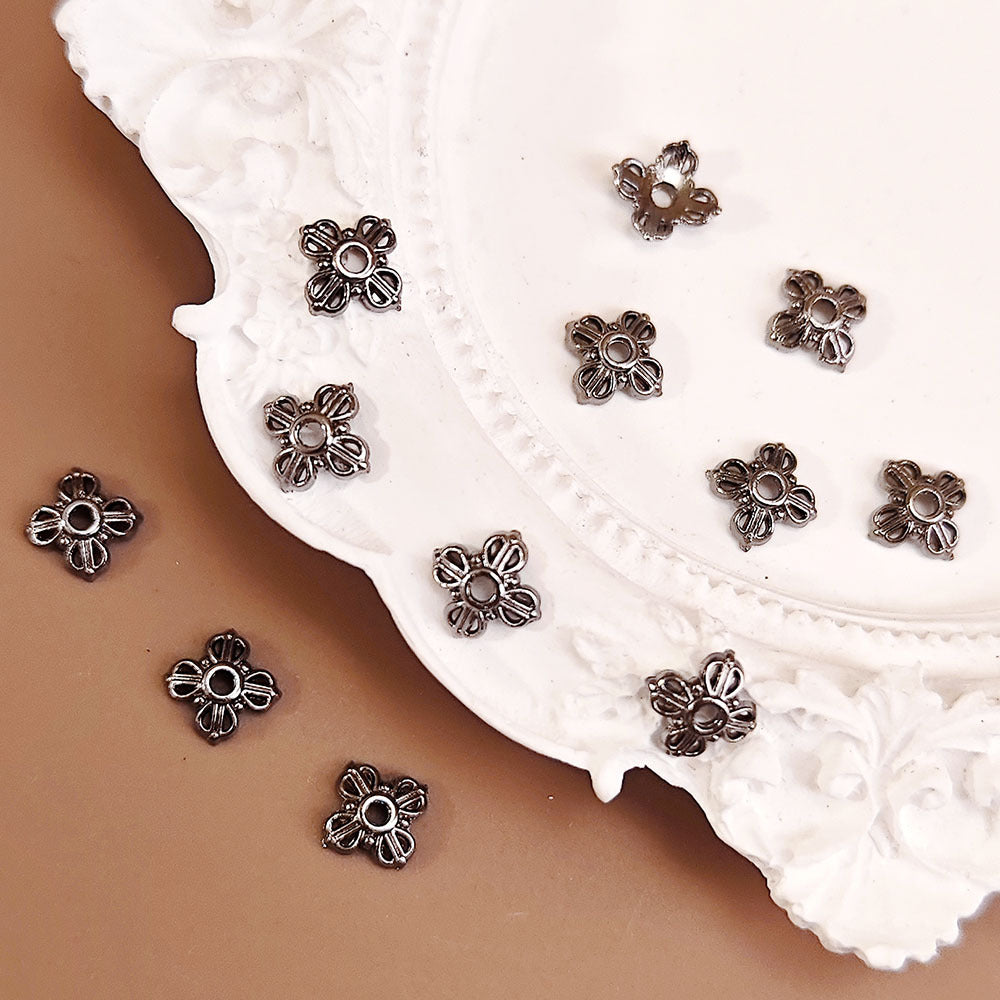 Alloy Four Petal Flower Bead Caps 7mm Tibetan Style 100pcs 5