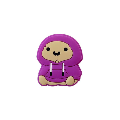 Silicone Focal Beads Cartoon Chicken Wearing Purple Hoodie 20pcs 7