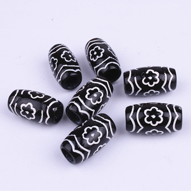 Small Flower Pattern Barrel Acrylic Beads 20mm Plastic Dreadlock 100pcs 2