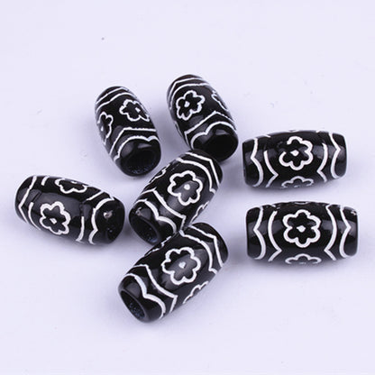 Small Flower Pattern Barrel Acrylic Beads 20mm Plastic Dreadlock 100pcs 2