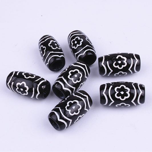 Small Flower Pattern Barrel Acrylic Beads 20mm Plastic Dreadlock 100pcs 2
