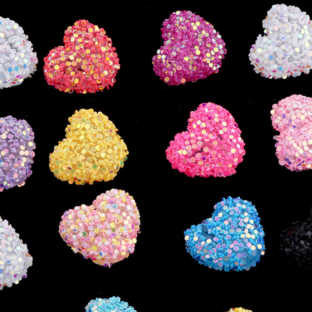 Iridescent Heart Clay Beads 20mm Sequin Wrapped Mixed Colors 20pcs 4