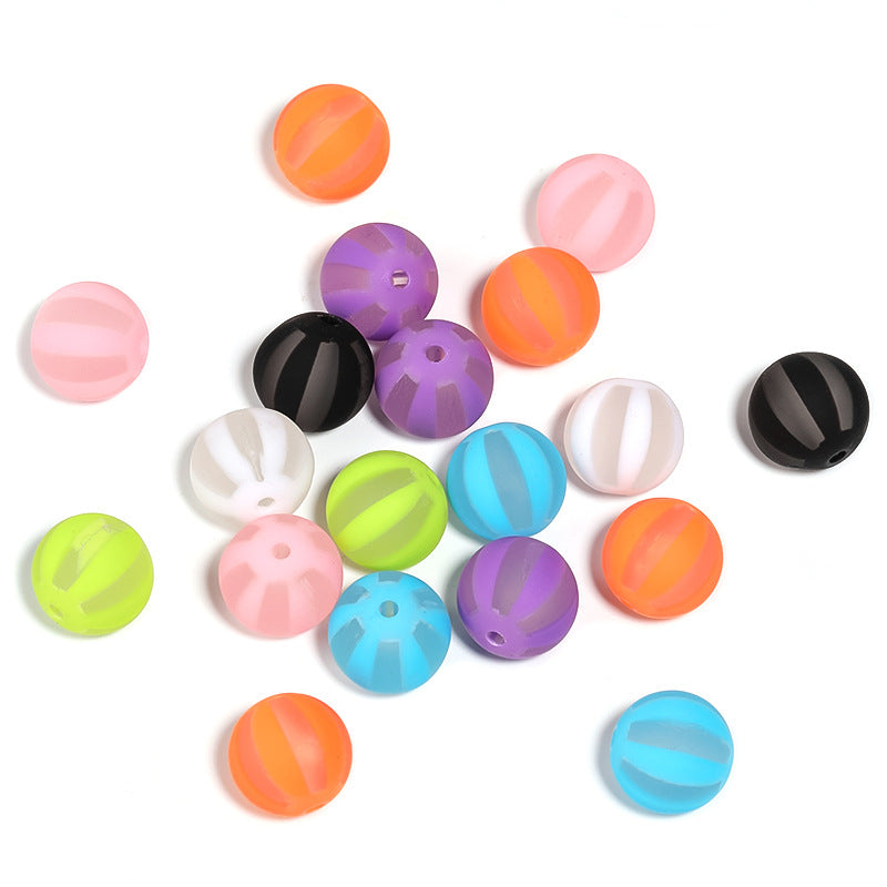 Rubberized Matte Striped Acrylic Beads 16mm Colorful Mixed 50pcs 6
