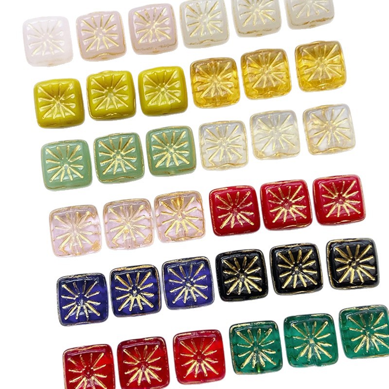 Lampwork Glass Beads Square 17mm Gilded Fireworks Pattern 10pcs 5