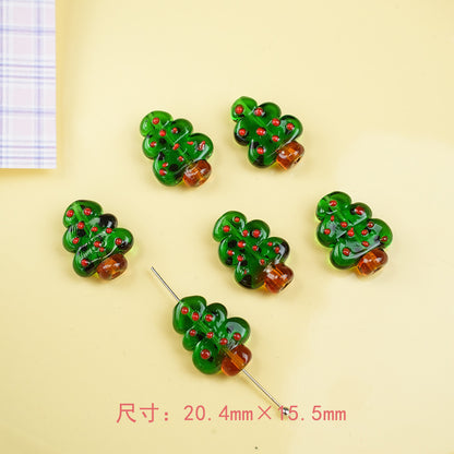 Lampwork Glass Beads Oval Cylindrical Hand Painted Christmas Theme 10pcs 13