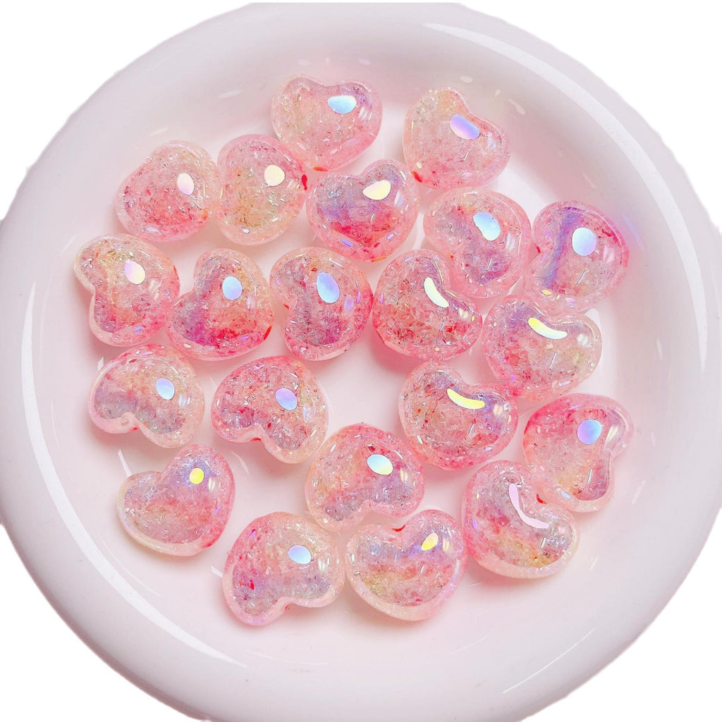 Puffy Crackle Heart Acrylic Beads 22mm Glossy Semi-Transparent 50pcs 5