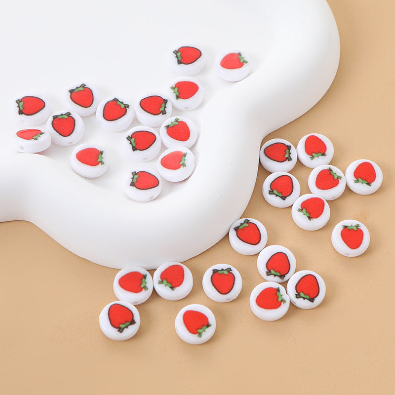 Fruit Series Printed Acrylic Flat Beads 11mm Cherry Design 100pcs 3