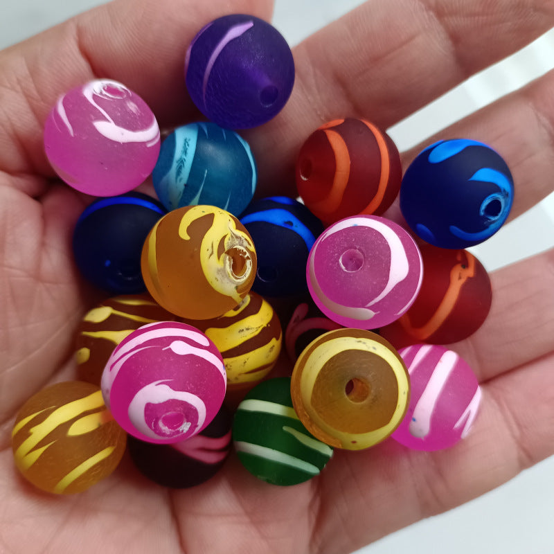 Spray Painted Round Acrylic Beads 16mm Swirl Line Matte 100pcs 4