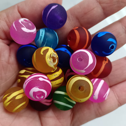Spray Painted Round Acrylic Beads 16mm Swirl Line Matte 100pcs 4