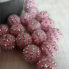 Rhinestone Bubblegum Beads 16-22mm Pink Silver Striped Resin 5pcs 2