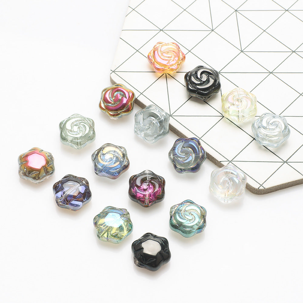 Electroplated Rose Glass Beads 16mm Transparent Iridescent 20pcs 2