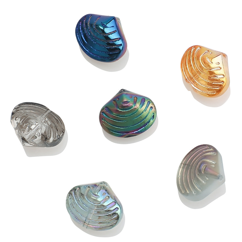Electroplated Spiral Shell Glass Beads 14mm Iridescent Colors 30pcs 4