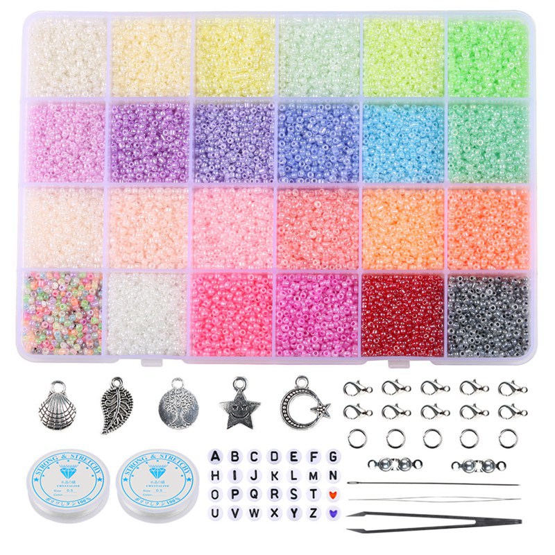 Transparent Seed Glass Beads 2mm 24 Vibrant Colors Glossy Finish 13