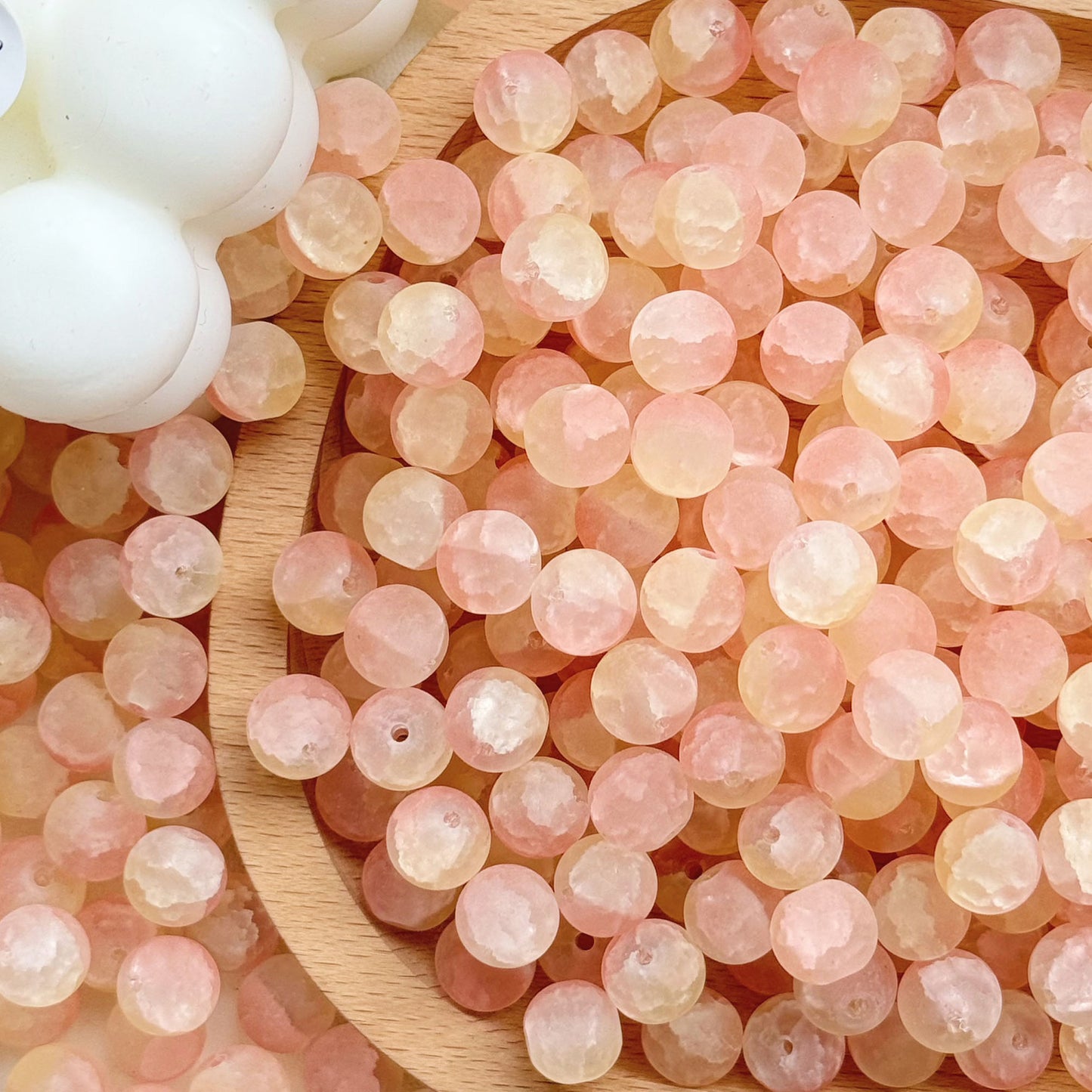 Frosted Round Glass Beads 10mm Jade Crushed Texture 30pcs 12