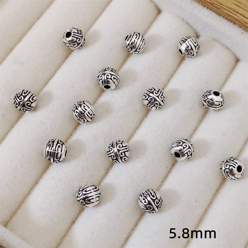 Round Metal Beads 5.8mm Tibetan Pattern Antique Silver Gold Tone 100pcs 3