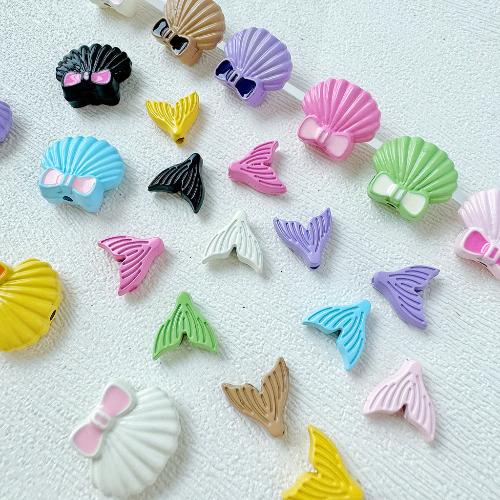 Shell and Mermaid Tail Metal Beads 14mm Glossy Pastel Painted Alloy 10pcs 4
